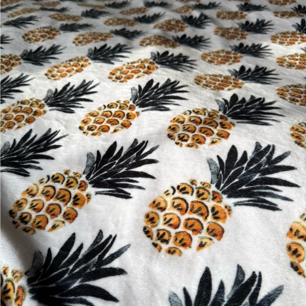 Minky Couture White and Black Blanket with Tropical Pineapple Design - Picture 3 of 5